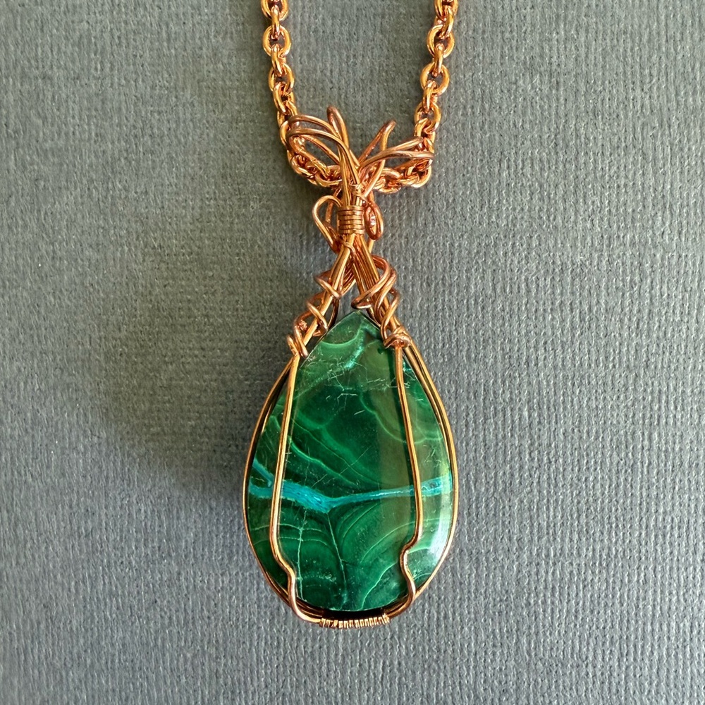 NEW 18" Copper, Malachite & Chrysocolla Teardrop Statement Necklace Earring Set - Picture 3 of 9